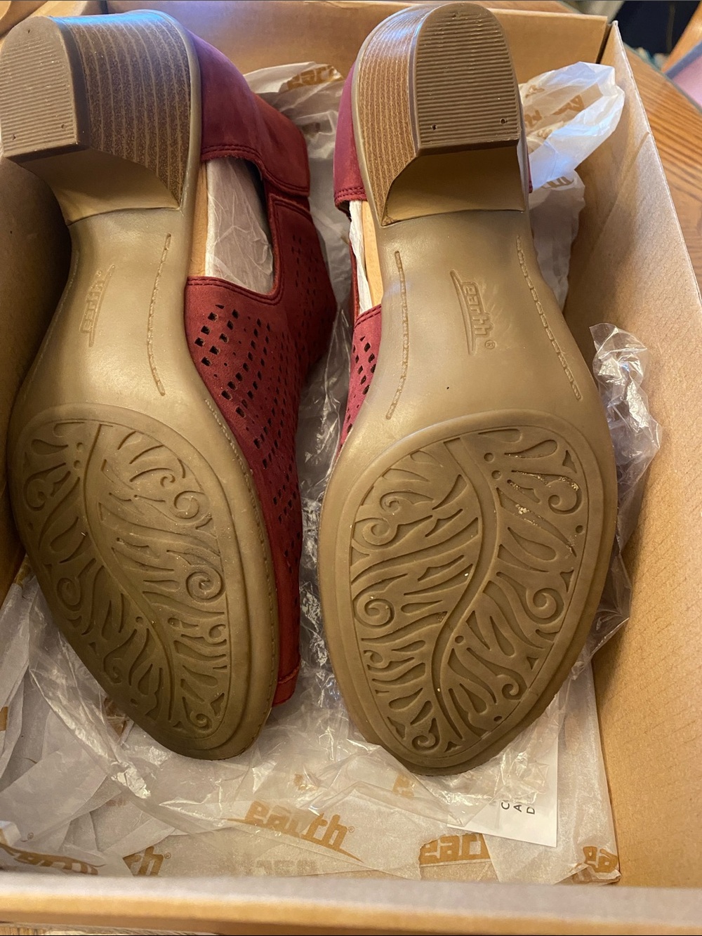 Earth Burgundy Perforated Peep-Toe Mules - Picture 4 of 4